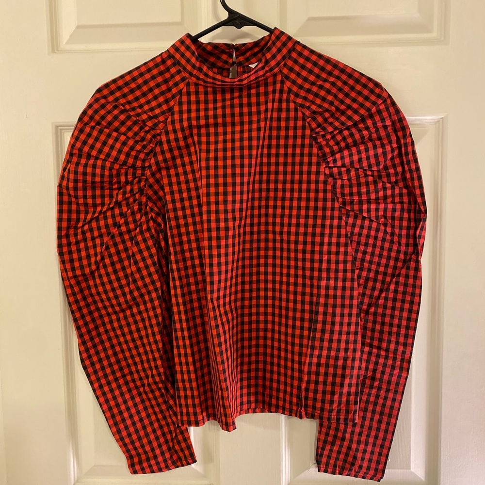 NWT H&M Gingham Puff Sleeve Top
